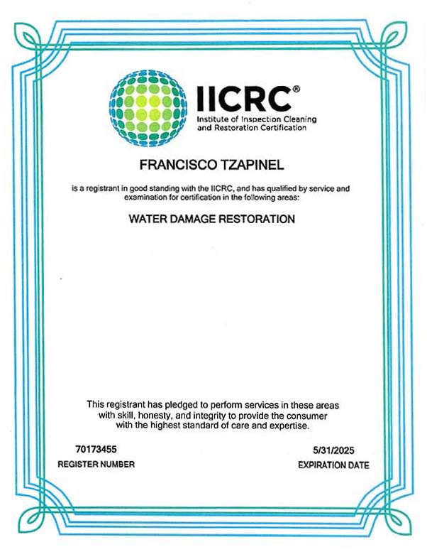 Francisco Tzpinel IICRC License